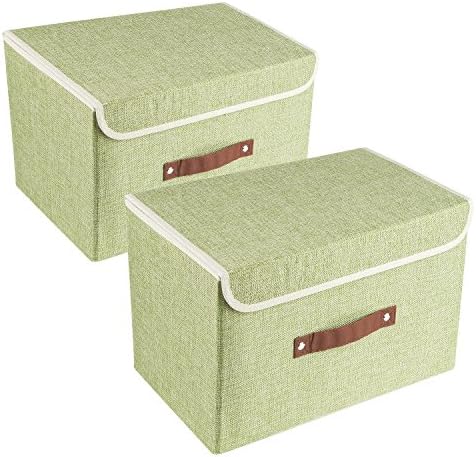 TYEERS Collapsible Storage Box with Lid, Fabric Storage Box for Clothes, Wardrobe Storage, Toy Storage - Set of 2 - Beige