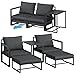 STEELSØN Asteri Sitzgruppe 5-teilig – Gartenmöbel Set mit 2 Sessel, 2 Hocker, 1 Tisch – Balkonlounge Metallgestell Schwarz – inkl. Sitzpolster anthrazit – Terrassenlounge für 2-4 Personen – wetterfest