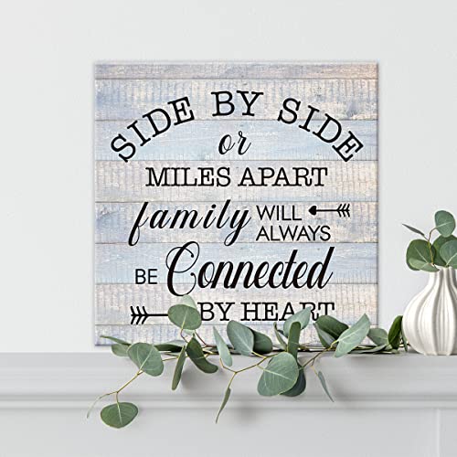 Family Sign Inspirational Wall Art Prints Canvas Painting Rustic Side By Side Or Miles Apart Family Will Always Be Connected By Heart Positive Print Country Home Decor 8" X 8" #TOP3