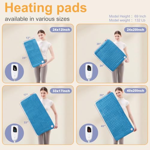 Image of Heating Pad,Electric Heating Pads,Heating Pad for Back,Blue,24x12 Inch