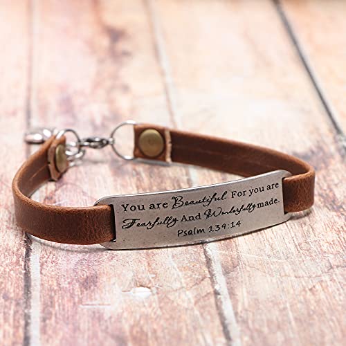 Joycuff Empowered Women Gifts For Easter Christian Bracelets With Charm Adjustable Size Engraved Bible Verse Message You Are Beautiful For You Are Fearfully And Wonderfully Made #TOP4