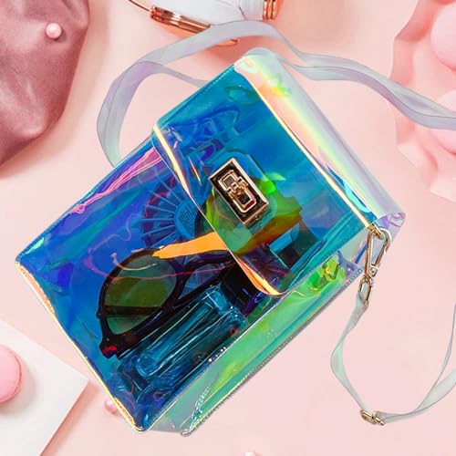 Image of Holographic Clear Bag Stadium Approved - Iridescent Jelly Crossbody PVC Purse with Strap for Women | Holographic