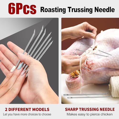 ofargo meat trussing needles roasting trussing needles for lacing roast turkey chicken pork skin whole hog lamb and rotisserie pig 3pcs curved needles and 3pcs straight needles 6pcs in all