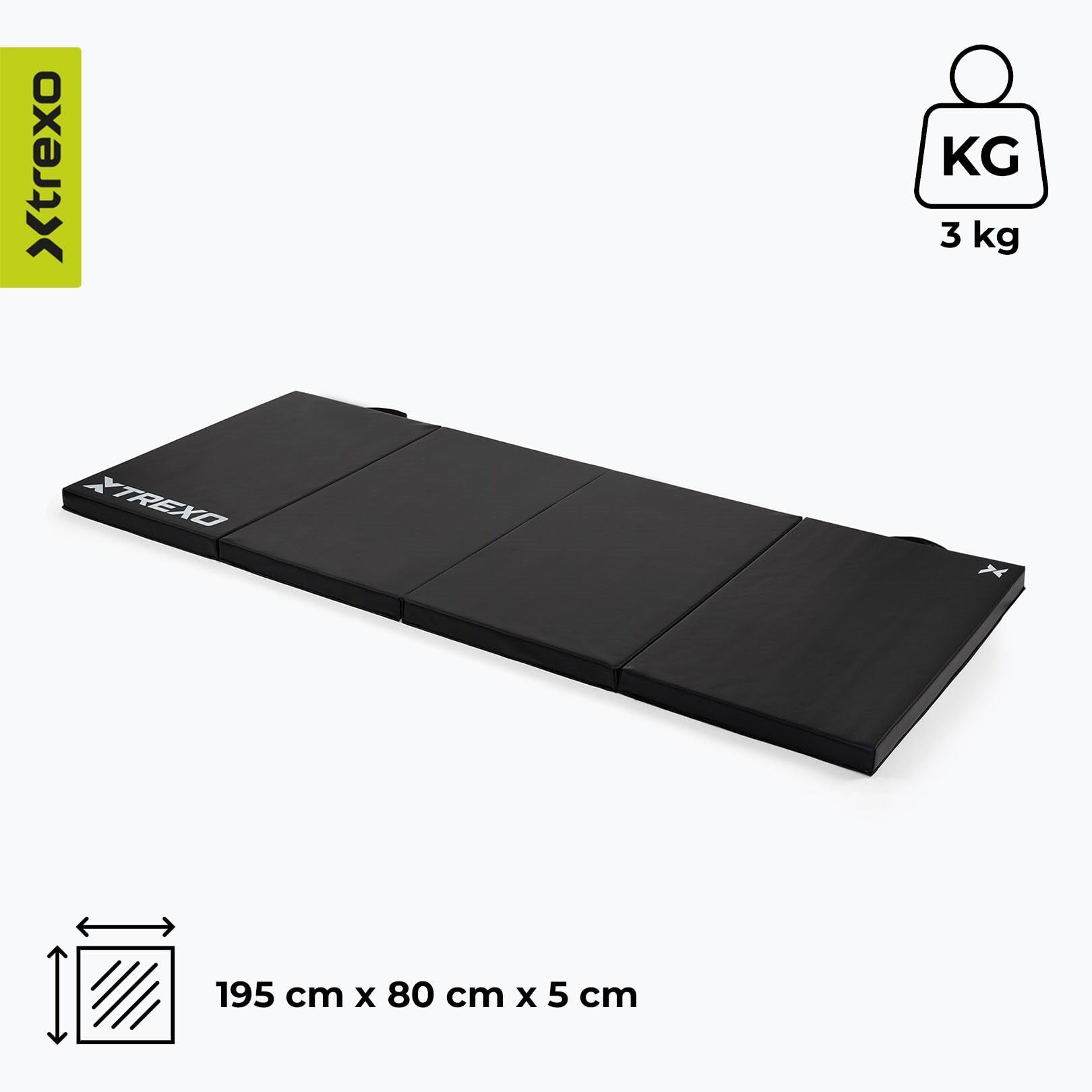 Klappbare Gymnastikmatte – Turnmatte 4-teilig – Kunstleder & EPE-Schaumstoff – Faltbar mit Tragegriffen – Rutschfest für Training, Yoga & Kinderzimmer (Schwarz, 195 x 80 x 5 cm)