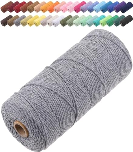 GOHOF Macrame Cord 3mm x 150m Premium Cotton Macrame Rope, 4 Strand Twisted Soft Cotton Cord, One of The Most Perfect Materials for Macrame Art, Cotton String Without Chemicals (Light Green)
