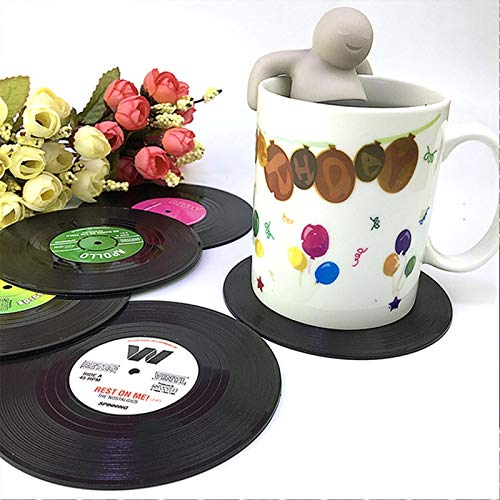 QGT Table Mats 6 PCS/Set Retro Black Vinyl CD Record Drink Coasters Home Table Cup Mat Decor Coffee Drink Placemat Tableware Spinning, Diameter: 10.7cm : Amazon.in: Home & Kitchen