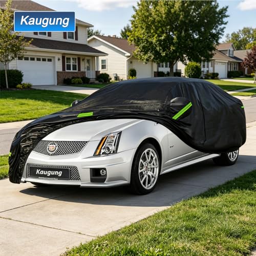 Image of Kaugung Car Cover Custom Fit for Cadillac CTS /CTS-V (2014-2019), 7 Layers Waterproof All Weather for Automobiles Full Exterior Cover Rain Sun Snow Protector with Door Zipper. Black