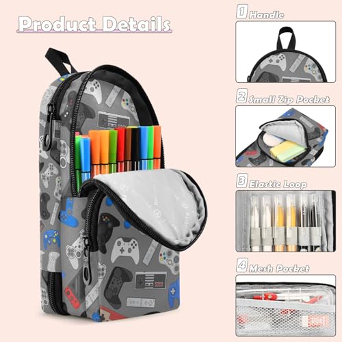Image of ZAZYXTJ Video Game Standing Large Capacity Pencil Case 3 Compartment Pen Pouch Storage Canvas Makeup Bag for School Office Teen Girl Boy Men Women