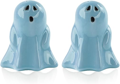 2 Pack Halloween Ceramic Ghost Salt & Pepper Shakers Cute Halloween Kitchen Salt & Pepper Shakers for Halloween Indoor Fall Table Decor