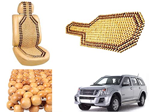 Image of Car Bead Seat Wooden Beads Cushion Cover Pad for Isuzu MU 7, Acupressure Sitting Seat Cover | Cream Color - Pack of 1