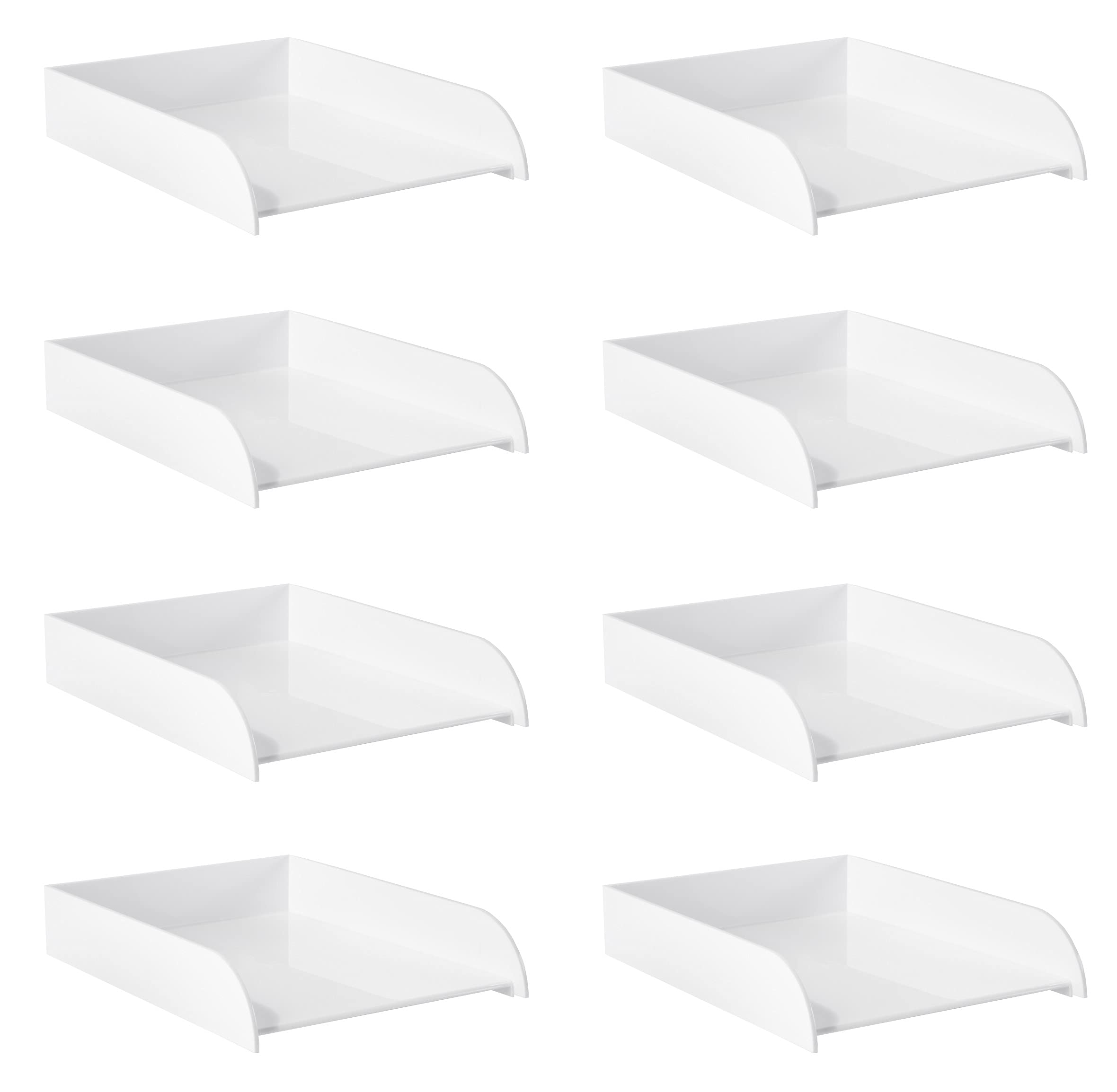 Osco Hi-Gloss Plastic Stacking Letter Tray - White - A4 and Foolscap - Pack of 8