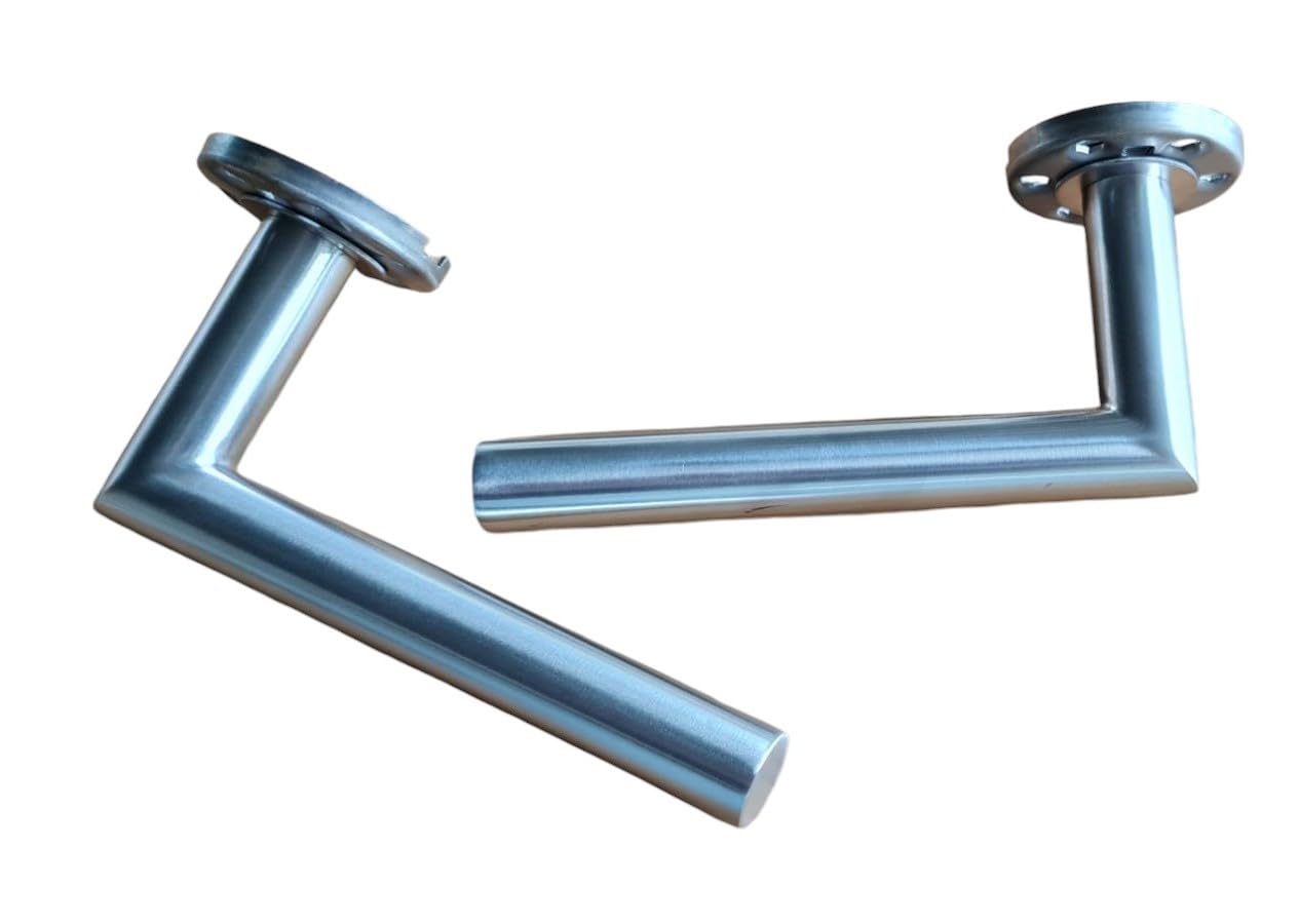 Lever Handle, 19mm Approved Bolt Through Lever Handle on Rose, Satin Stainless Steel (SSS), Set (Pair), inc fixings, Mitred