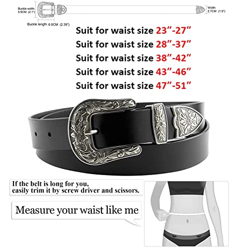 Jasgood Women Leather Belts Ladies Vintage Western Design Black Waist Belt For Pants Jeans Dresses (Suit Waist Size 33-37 Inches, A-Black) #TOP3