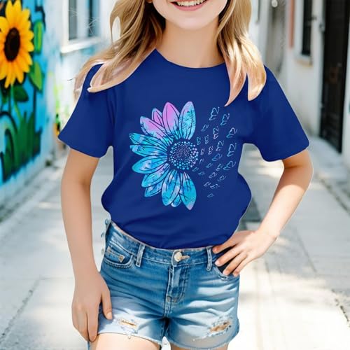 Girls Short Sleeve Sunflower Printed Tops Kids Oversized Crew Neck Butterfly Shirt Summer Loose Casual Boho Trendy Teen Tops3