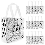 Soccer Goodie Bags Party Favors, Soccer Gift Bags, 12 Pcs Reusable Non Woven Treat Goody Candy Snack Bags with Handles for Birthday Theme Gifts Sports Events Soccer Themed Party Supplies Decorations