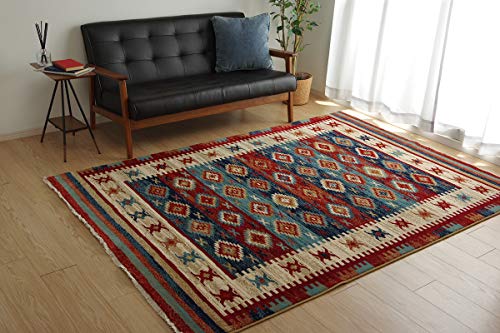 イケヒコ ラグ カーペット マット 絨毯 長方形 プルメリア 約160×230cm レッド 畳める コンパクト エスニック 丈夫 へたりにくい ウィルトン織り #2352339