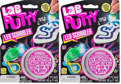 JA-RU Lab Putty LED Scribbler w/Mini UV Flashlight (1 Unit) Magic Color Changing UV Putty for Kids | Sensory Stress Relief Toy | Mini Slime Party Favors. 9574-1p (Pack of 2)