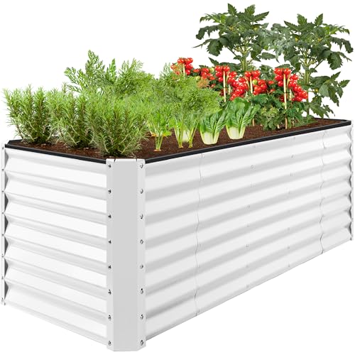 Best Choice Products 8x2x2ft Raised Outdoor Metal Garden Bed, Rectangular Planter Box for Herbs, Flowers, and Deep Root Vegetables w/ 240 Gallon Capacity - White