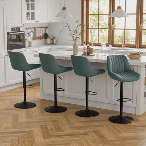 Image of Nalupatio Bar Stools Set of 4, Adjustable Modern Swivel Bar Stools with Backs, Counter Height Performance Fabric Island Chairs for Home Kitchen, Dark Green