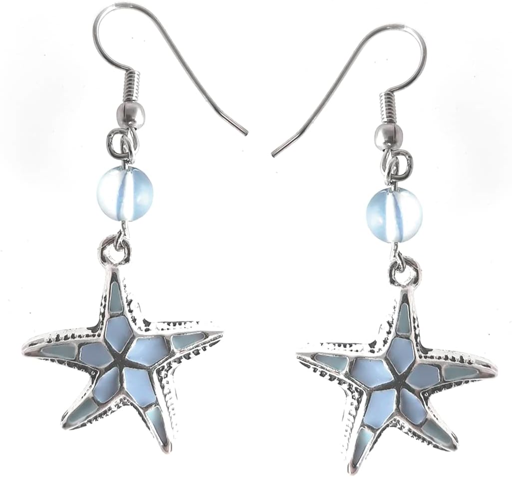 Sea Life Starfish Earrings - With Aqua Inlay by Cape Cod Jewelry-CCJ