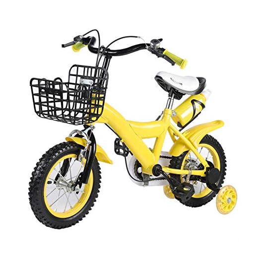 12 tums barncykel barncykel med träningshjul nybörjare cykel + träningshjul korg, balanscykel barncykel som present till pojkar och flickor gul