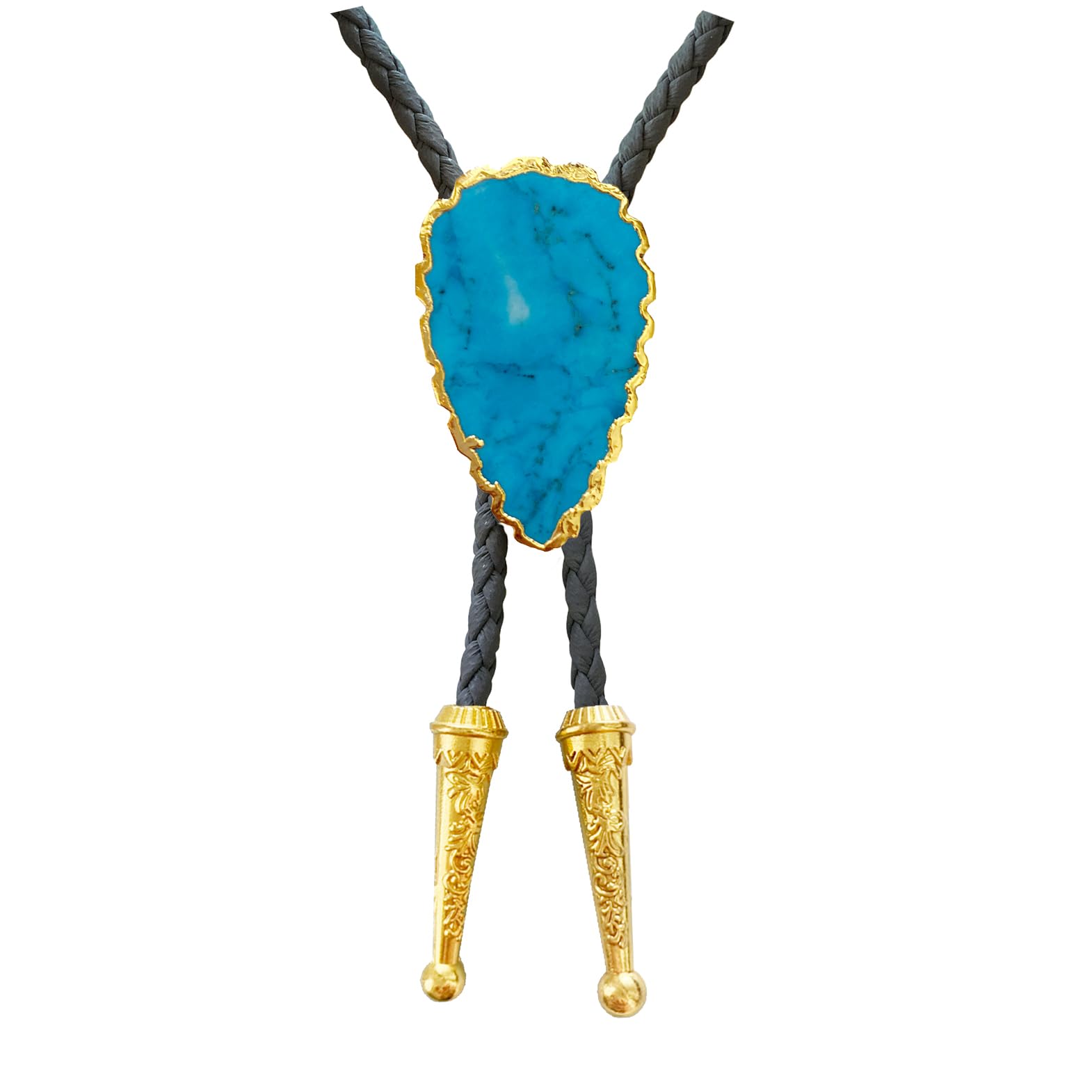 Daisy Del Sol Gemstone Bolo Tie Braided Vegan Faux Leather Natural Stone Gold Handmade Necklace Adjustable Boho Western Jewelry