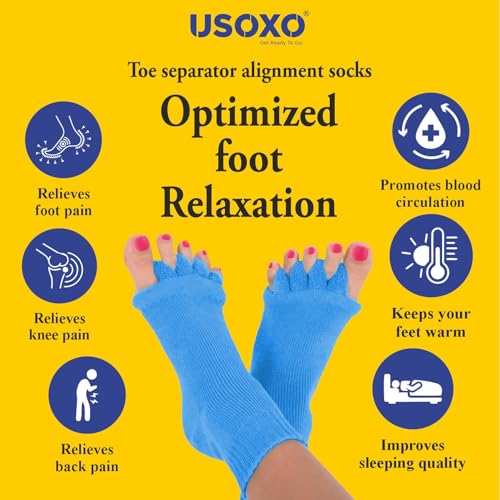 Image of Foot Alignment Socks I Cotton Finger Toe Separator I Easing Bunion Hammertoe And Arthritis Pain Relief I Improving Posture & Increasing Flexibility I Free Size (Sky Blue)
