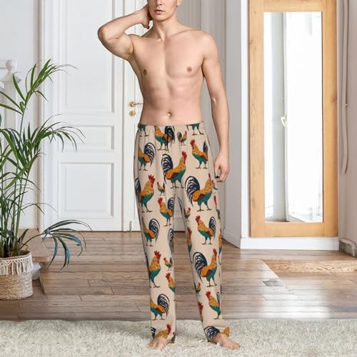 Mens Pajama Pants Bottoms With Pockets- Cartoon Cute Rooster Chicken Soft Men Lounge Pants, Comfy Mens Pj Pants2