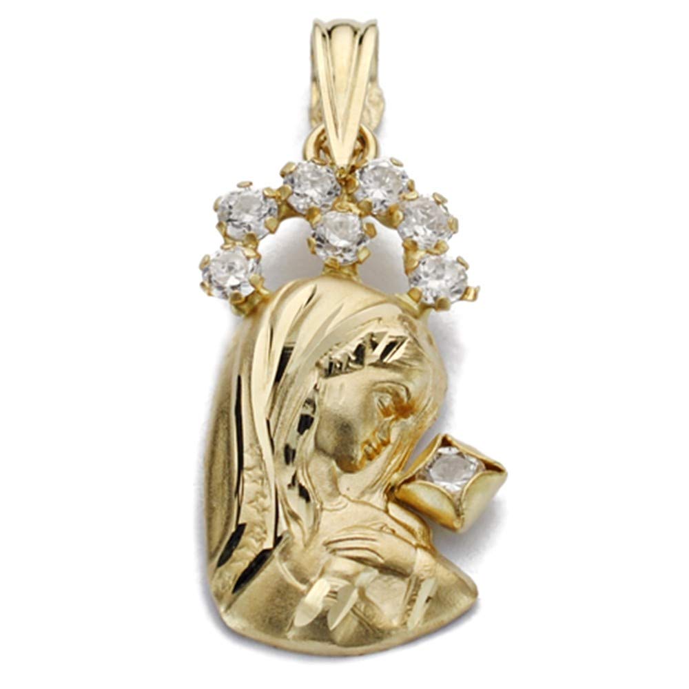 Colgante oro 18k silueta Virgen Niña 20mm. corona circonitas detalles lisa