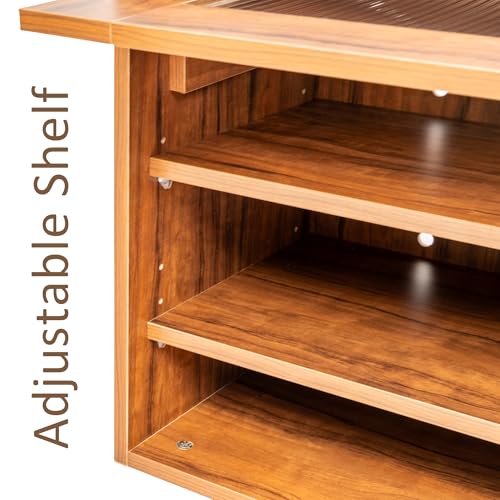 Image of Rocco Rosso Shoe Cabinet with Seat for 12 Pairs | Lift-Up Acrylic Fluted Shutter | Engineered Wood Shoe Rack Bench with Adjustable Shelves | Scratch-Resistant | Hallway Bedroom Entryway (Teak Brown)