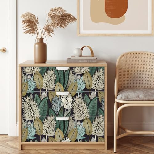 Estante de papel tapiz autoadhesivo de hojas verdes de estilo vintage para cocina 6
