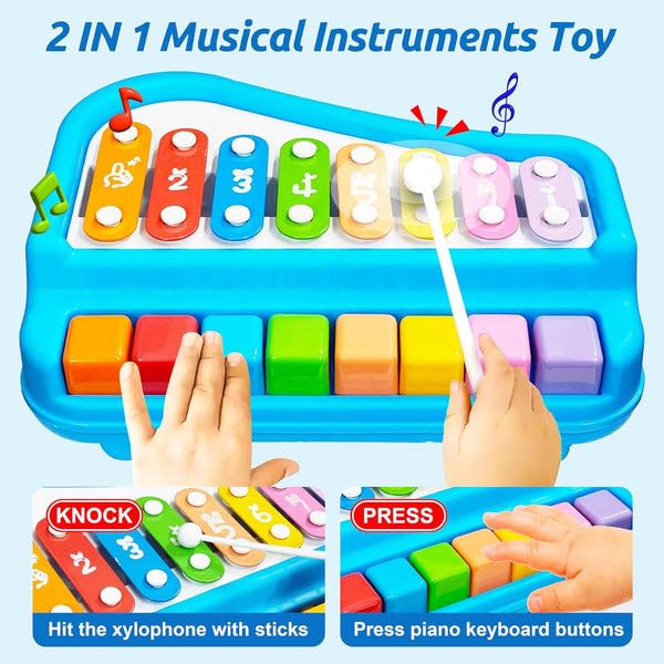 Image of PLUSPOINT Xylophone Toy for Kids 2 in 1 Big Size Keyboard Piano Learning Toys Kids Educational Knock 8 Keys Tone Playing Piano Toy Musical Learning Instruments Toys for Toddler Baby Kids Girls Boys