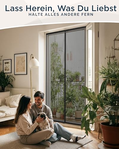 ARCOL Fliegengitter Balkontür 100x235 cm cm aus Fiberglas – Schluss mit Mücken in 3 Min., Ultrafeines Insektennetz, Automatischer Verschluss mit Magneten & Gewichten, Extrabreites Klettband (Schwarz)