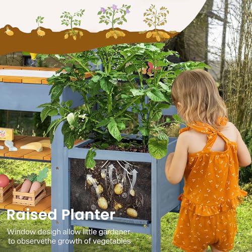 Image of Frogprin Mud Kitchen for Kids, Outdoor Play Kitchen with Planter Box, mud Kitchen Accessories, Gardening Tool Toy Set, Removable Sink Faucet, Wooden Pretend Kitchen for Boys Girls 3+ Indoor