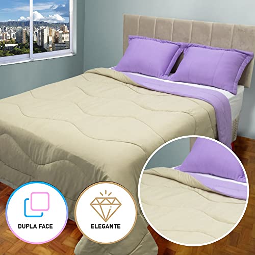 Edredom Malha Casal Duas Cores 200x220 metros 3 Pçs Casa Dona (Lilás e Avelã)