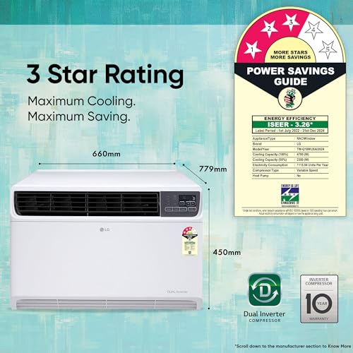 Image of LG 1.5 Ton 3 Star DUAL Inverter Window AC (Copper, Convertible 4-in-1 cooling, 4 Way Air Swing, HD Filter, TW-Q18WUXA, White)