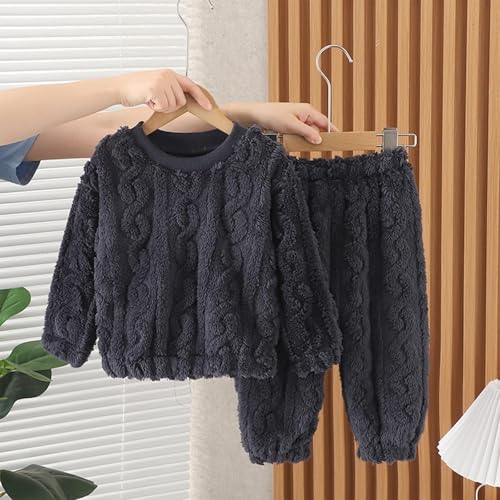 Children 2 Piece Sets Long Sleeve Zipper Pocket Shirt Elastic Waist Long Pant Thick Home Suit Boys Girls2