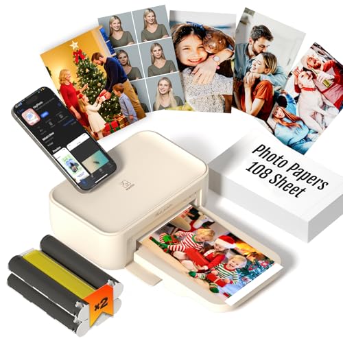 iDPRT 4x6 Photo Printer, CP4100 Instant Photo Printer for iPhone & Android with 108 Sheets & 2 Cartridges, Wireless Portable Picture Printer, 300DPi Thermal Dye Sublimation, Beige
