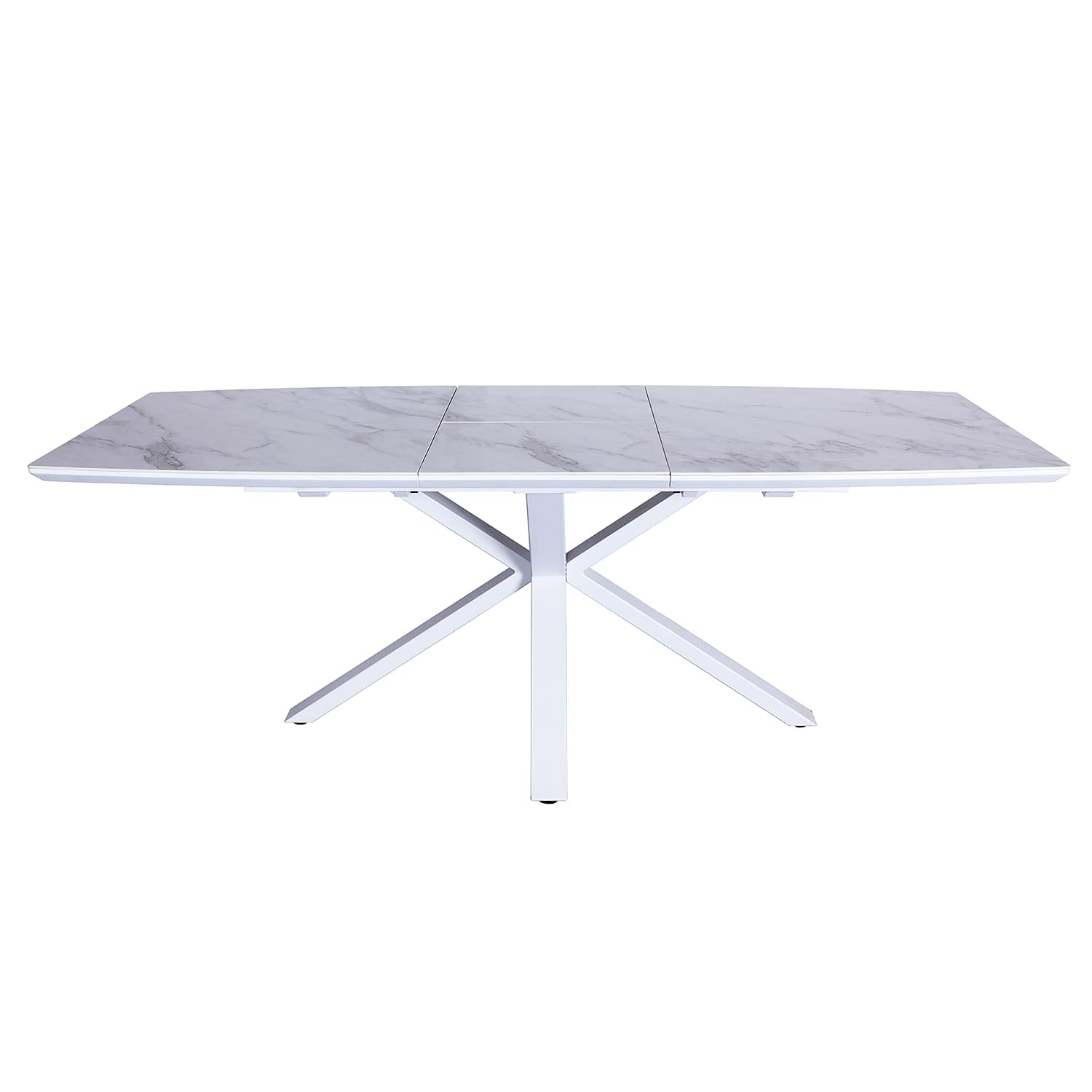 Acanva Expandable Dining Table for 6-8 Seat, Modern Rectangle Design with Extension Leaf for Kitchen Restaurant, Thicker Top and Carbon Steel Pedestal, 63''(+20)x35.1''x30'', White