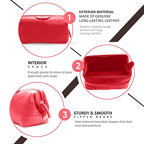 Image of Kara Multipurpose Red Obama Portable Toiletry Kit - Genuine Leather Unisex Pouch for Travelling | Cosmetic Organizer | Shaving Kit | Makeup Kit | Travel Pouch for Men & Women