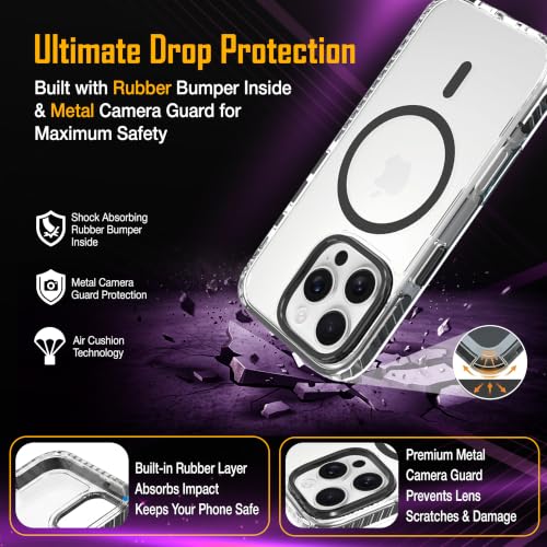 Image of Zapcase Crystal Clear Back case for iPhone 16 Pro | PC Back | TPU Bumper with Inner Rubber Grip | Metal Camera Guard Bezel | Metal Buttons | Scratch Resistant Cover | 2 Layer Edge Protection | Black
