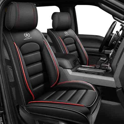 Image of Full Set Car Seat Covers for Ford F-150 F-250 F-350 XL XLT STX Lariat King Ranch Platinum Raptor Seat Covers 2007-2026, Waterproof Seat Protectors(Standard 5 Seats /Black&Red)