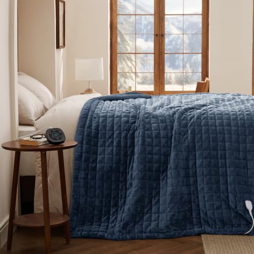 Image of Bedsure Luxury Quilted Heated Blanket Twin, Thick Electric Blanket, Blue