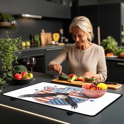 Image of Poceacles 4th of July Stove Cover for Glass Top Stovestop, Induction Electric Stove Cover Protector Oil Resistant Heat Resistant Washer Dryer Top Mat, 29 inch x 21 inch, American Flag Eagle USA 250th Print