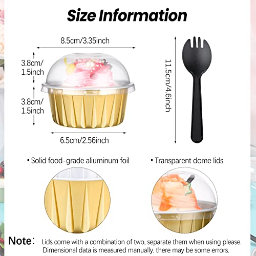 Gandeer 200 Pack 5Oz Cupcake Liners With Dome Lids Pieces Spoons Bulk Aluminum Muffin Foil Baking Cups Tin Dessert Pudding Holders For Individual Bakery Wedding Birthday Party #TOP3