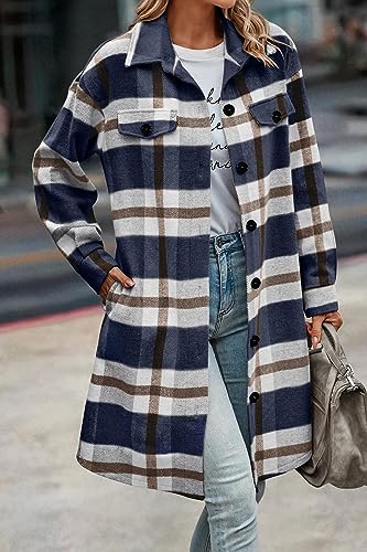 Image of PRETTYGARDEN Womens Plaid Shacket Jacket Flannel Shirts