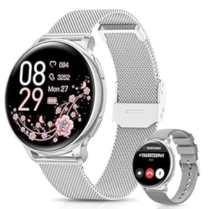 Sanorum Montre Connectée Femme avec Appel Bluetooth, 1.27&Prime; HD Smartwatch Fonction Féminine, 120+ Modes Sportifs, 24H Fréquence Cardiaque, 24H SpO2, Sommeil, Calories IP68 Podomètre Android iOS Argent