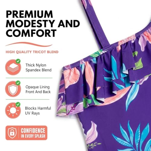 Image of Kanu Surf Girls Morgan Floral Ruffle 1-Shoulder 1-piece Swimsuit