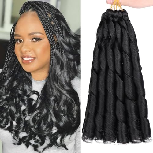 Unionbeauty 9 Packs French Curl Braiding Hair 14 Inch for Boho Box Braids Crochet Hair French Curls Pre Stretched Body Wave Braiding Hair Black Synthetic Hair Extension for Black Woman 1B#