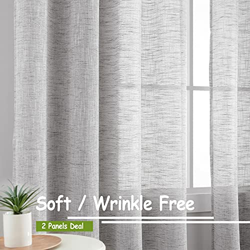 Image of Treatmentex Grey Semi Sheer Curtains for Bedroom Living Room 63inch Faux Linen Curtain Panels Light Filtering Burlap Look Window Drapes for Farmhouse Decor Rod Pocket 52 inch W 2 Panels